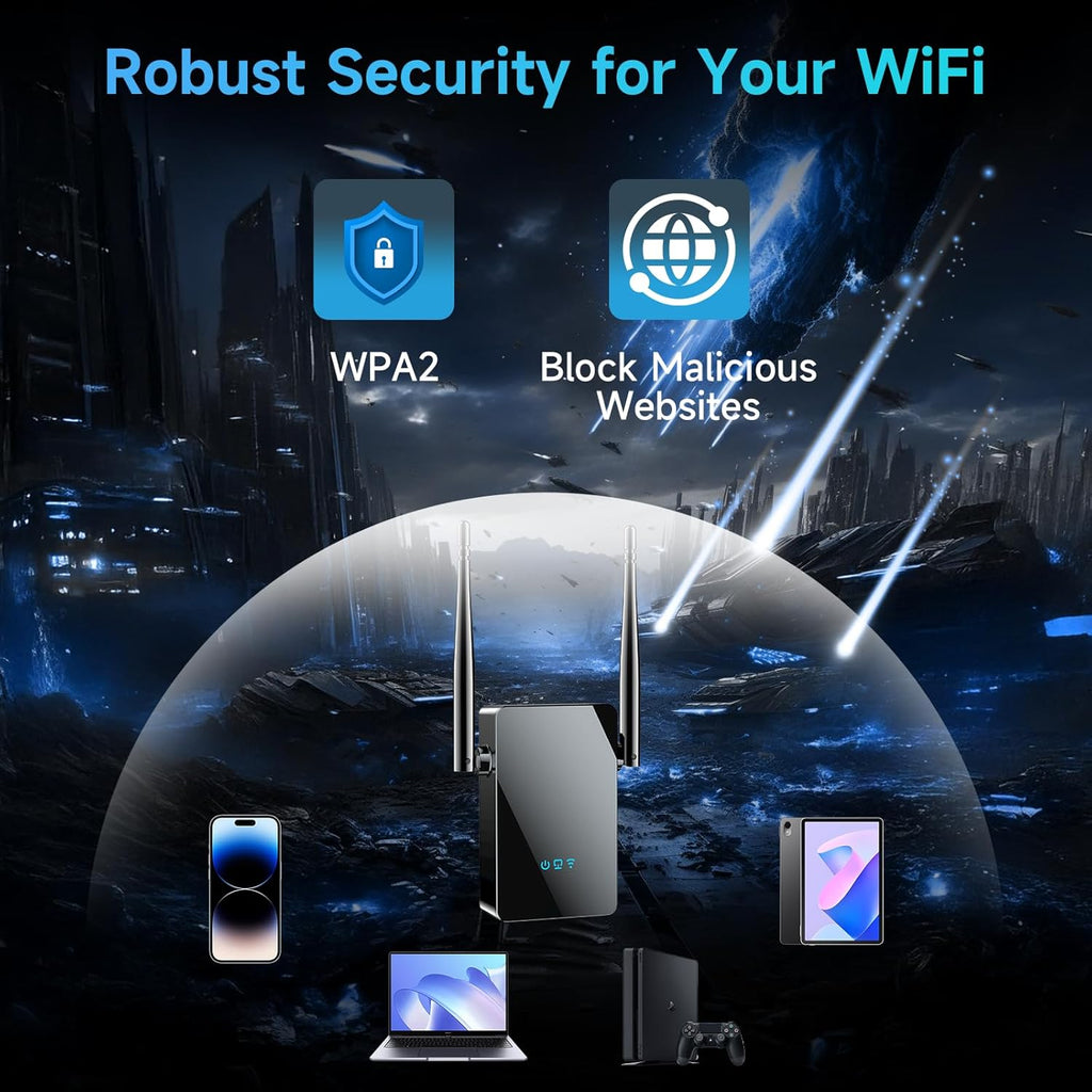 2026 WiFi Extender Signal Booster, New Gen Internet Booster for Home, 4X Faster, Covers up to 10,000 sq.ft, Wi-Fi Repeater with Ethernet Port, Wireless Long Range Amplifier, Easy Setup (Black)