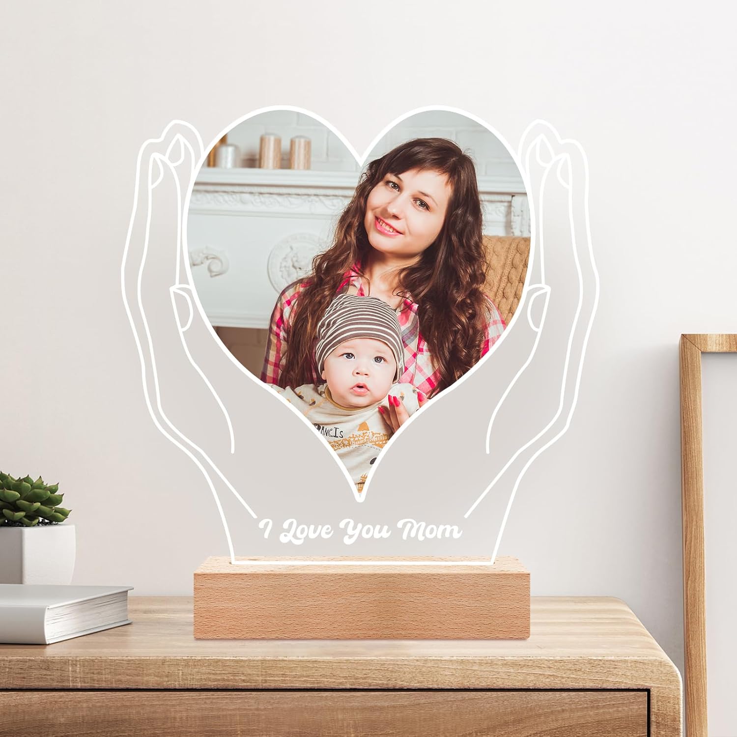 Custom Picture Frames with Photo, Customized Picture Frame with Night Light, Custom Photo Frame, Personalized Valentines Day Gifts for Mom Baby Kid Family