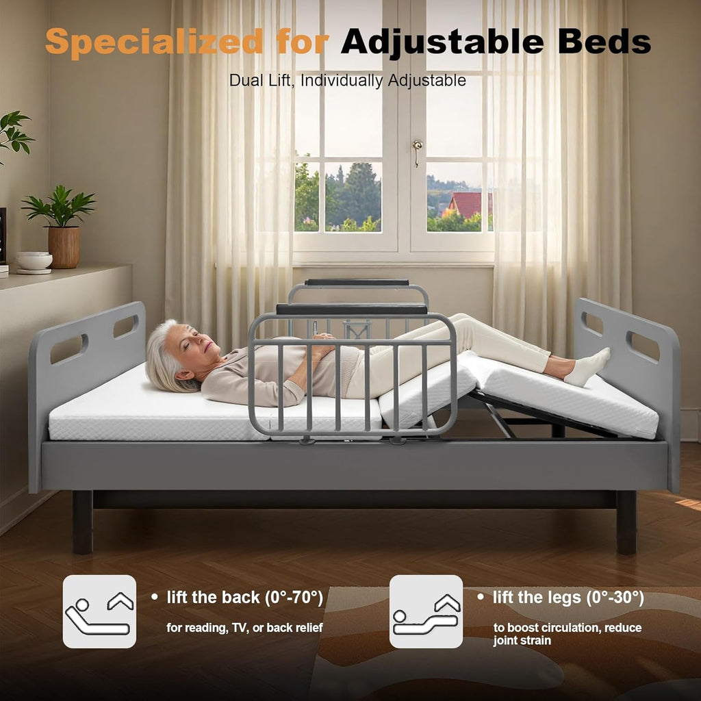Electric Adjustable Bed for Home Use with Remote Control, Memory Foam Folding Mattress & Safety Side Rails, Home Healthcare Support (Grey,White)