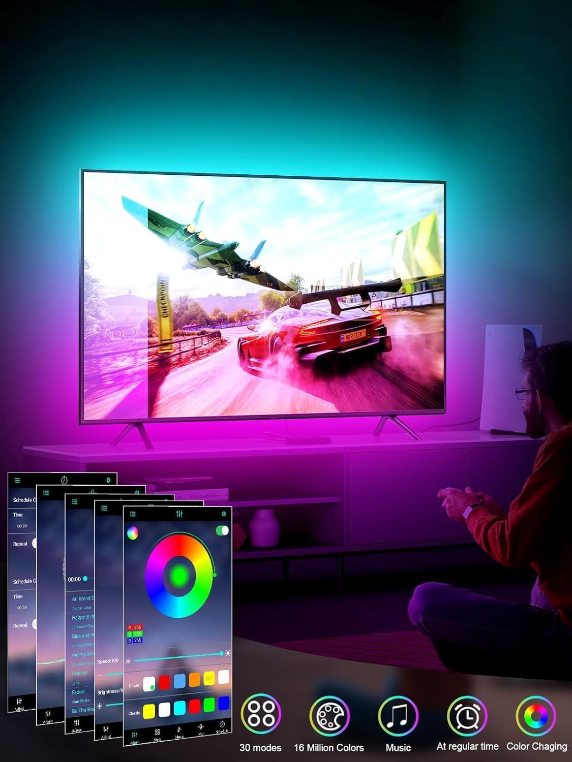 GIPOYENT LED Lights for TV, 18FT TV LED Backlight, for 40-75 Inch TV, Music Sync TV LED Light with Bluetooth Function - RGB Color Changing Light Strip for Bedroom (18ft)