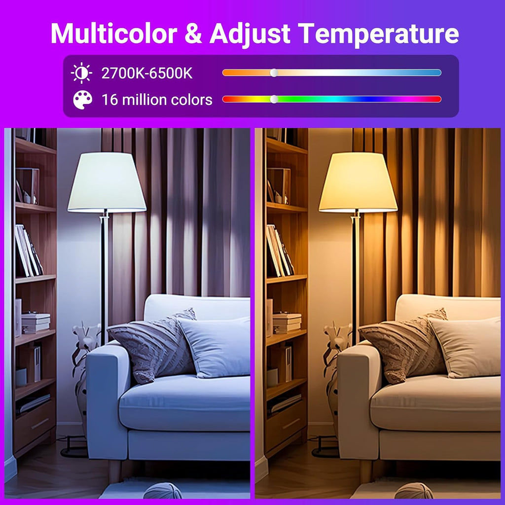 TJOY 4 Pack Smart Light Bulbs, Bluetooth WiFi Led Bulb Work with Alexa &Google Assistant, RGB Color Changing Alexa Bulbs, Music Sync, 2700K-6500K, 9W(60W Equivalent), A19 E26 800LM, 2.4Ghz WiFi only