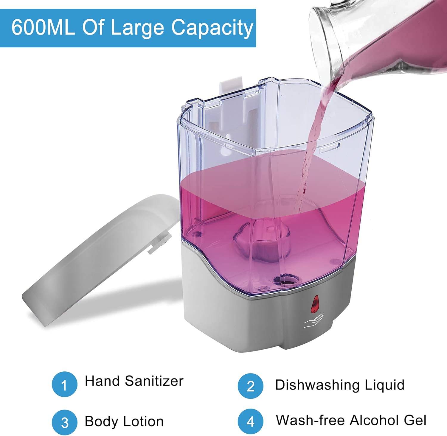 Automatic Sensor Soap Dispenser Wall Mount Silver, Touchless Induction Hand Sanitizer Dispenser for Bathroom with Gel or Liquid, 20 Oz