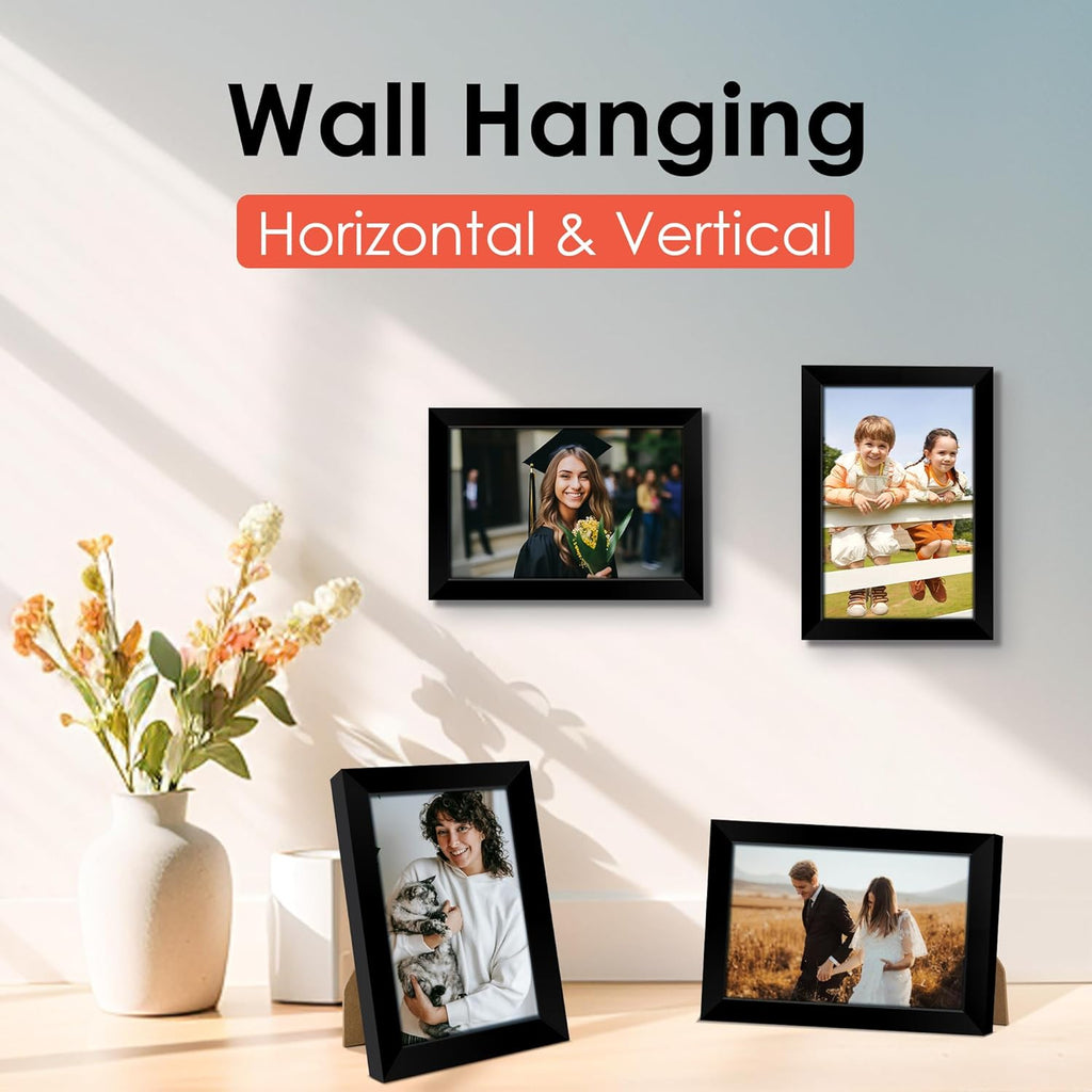 FIXSMITH 4x6 Picture Frame Set of 10, Black Photo Frames Bulk with HD Plexiglass for Wall Hanging or Tabletop Display, Multi Picture Frames Collage for Wall Decor