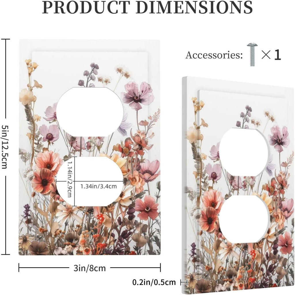 Boho Nursery Wildflower Flora Vintage Flower Outlet Covers 1 Gang Duplex Light Switch Cover Decorative Switch Plates Electrical Receptacle Faceplate Wall Plate for Bedroom Living Room Decor