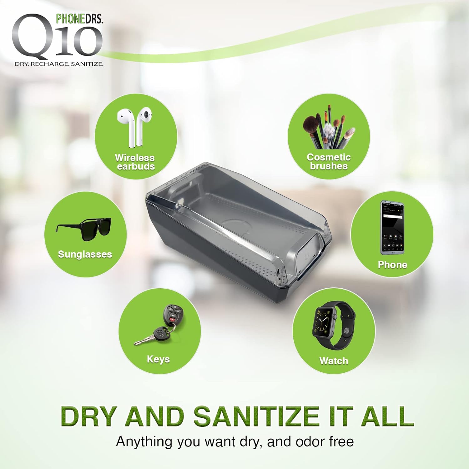 Q10 UV-C Cell Phone Sanitizer with Dryer and Qi Wireless Charging | Cleans, Dries and Charges All Phones