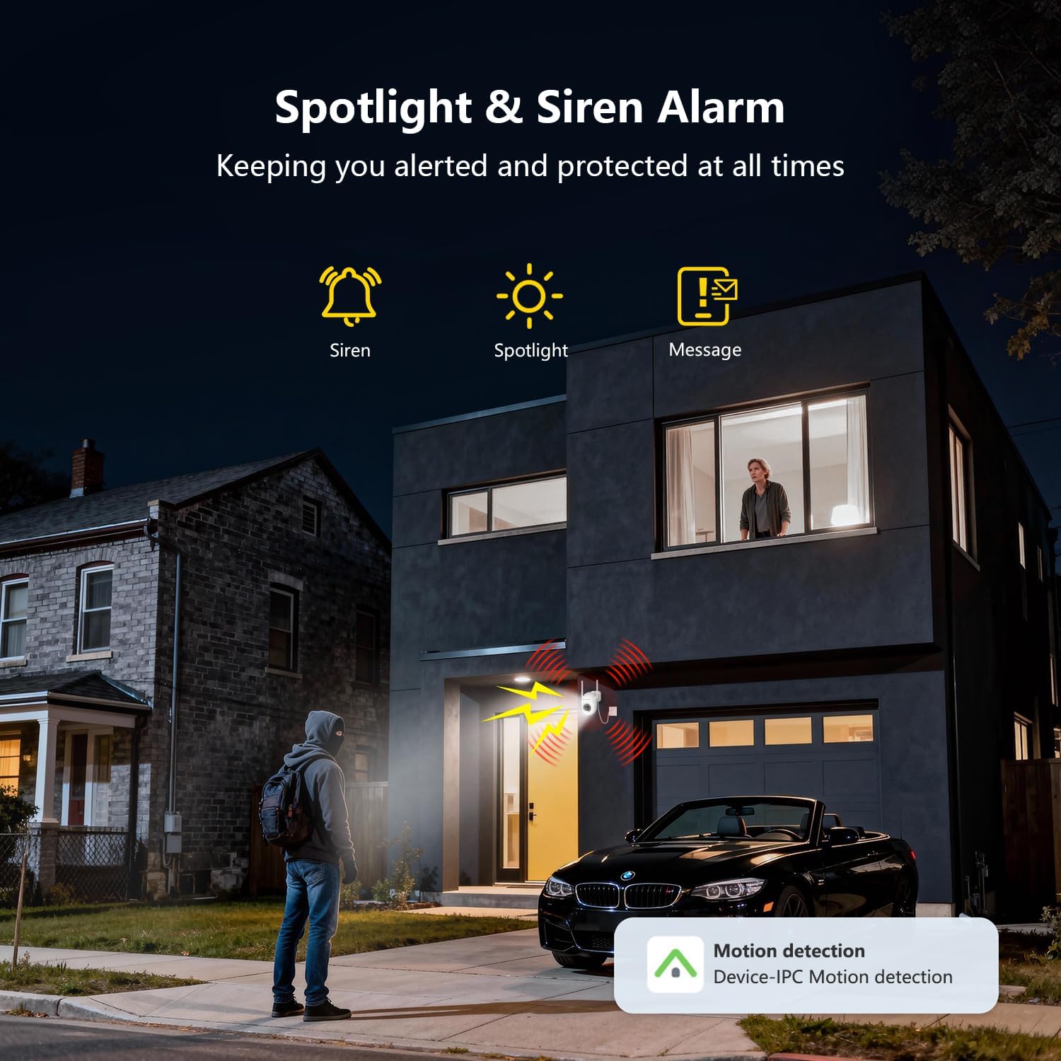 Outlet Powered Outdoor Security Camera with SD Card, 2.4Ghz/5Ghz WiFi Home Camera, Night Color, 2 Way Audio, 24/7 Recording, Human Detection, Cam for Baby/Nanny/Pet, Waterproof, No Monthly Fee