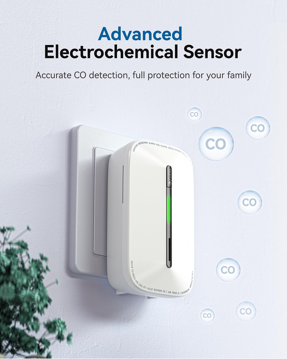 SITERWELL Plug in Carbon Monoxide Detector 10 Year Battery, CO Alarm Detector with Electrochemical Sensor and Sound Warning, AC Powered Portable Carbon Monoxide Detector for Home Office Travel,1-Pack
