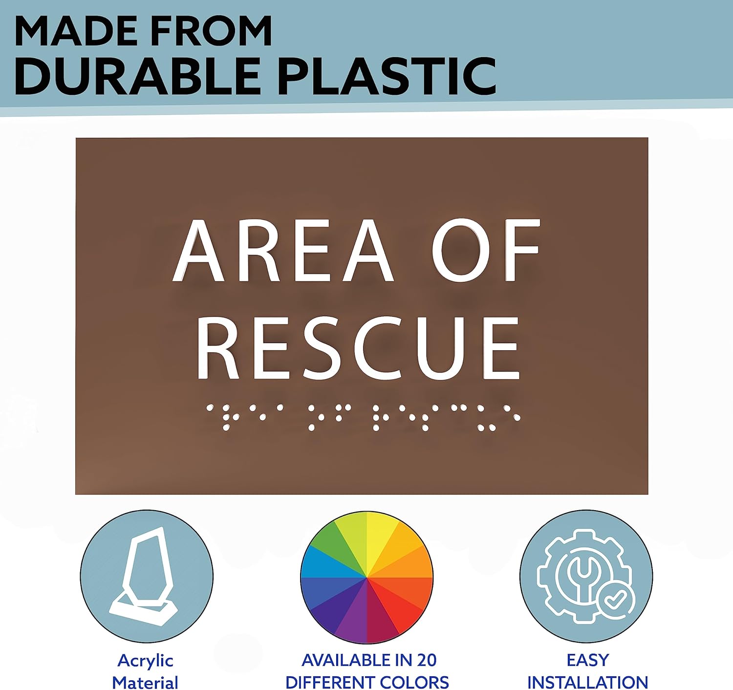 6" X4" Area of Rescue Sign - ADA Compliant Tactile Graphics Grade 2 Braille Text Wall Sign | Emergency Assistance, Refuge Place Sign for Schools, Offices, Apartments & Restaurants