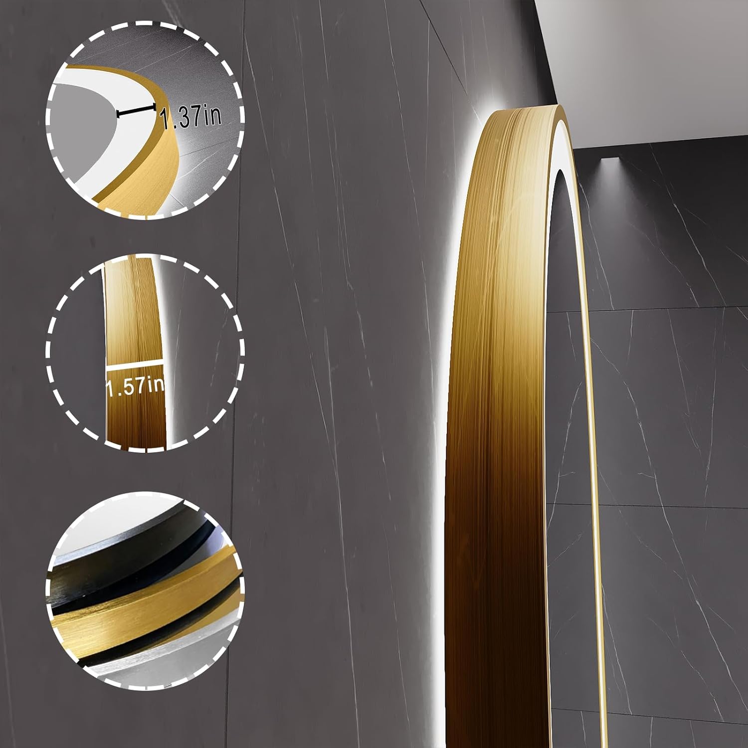 LED Mirror for Bathroom, 24x40 Inch Vanity Mirror with Lights，Anti-Fog Oval Bathroom Mirror, 3 Colors and Stepless Dimmable Wall Mounted Makeup Mirror with Metal Frame