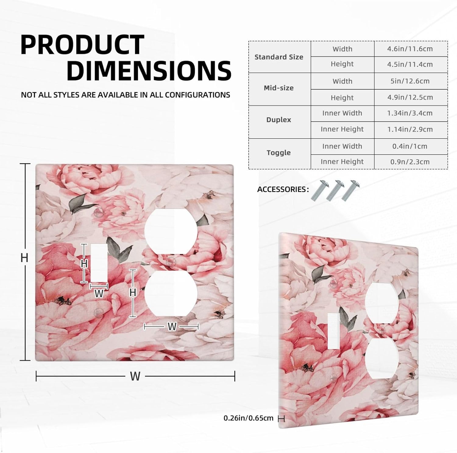 Decorative Outlet Covers Ink Pink Peony Flower Rustic Floral 2 Gang Wall Plate Single Toggle Duplex Light Switch Cover Switch Plate Covers Faceplate for Home Bedroom Decor