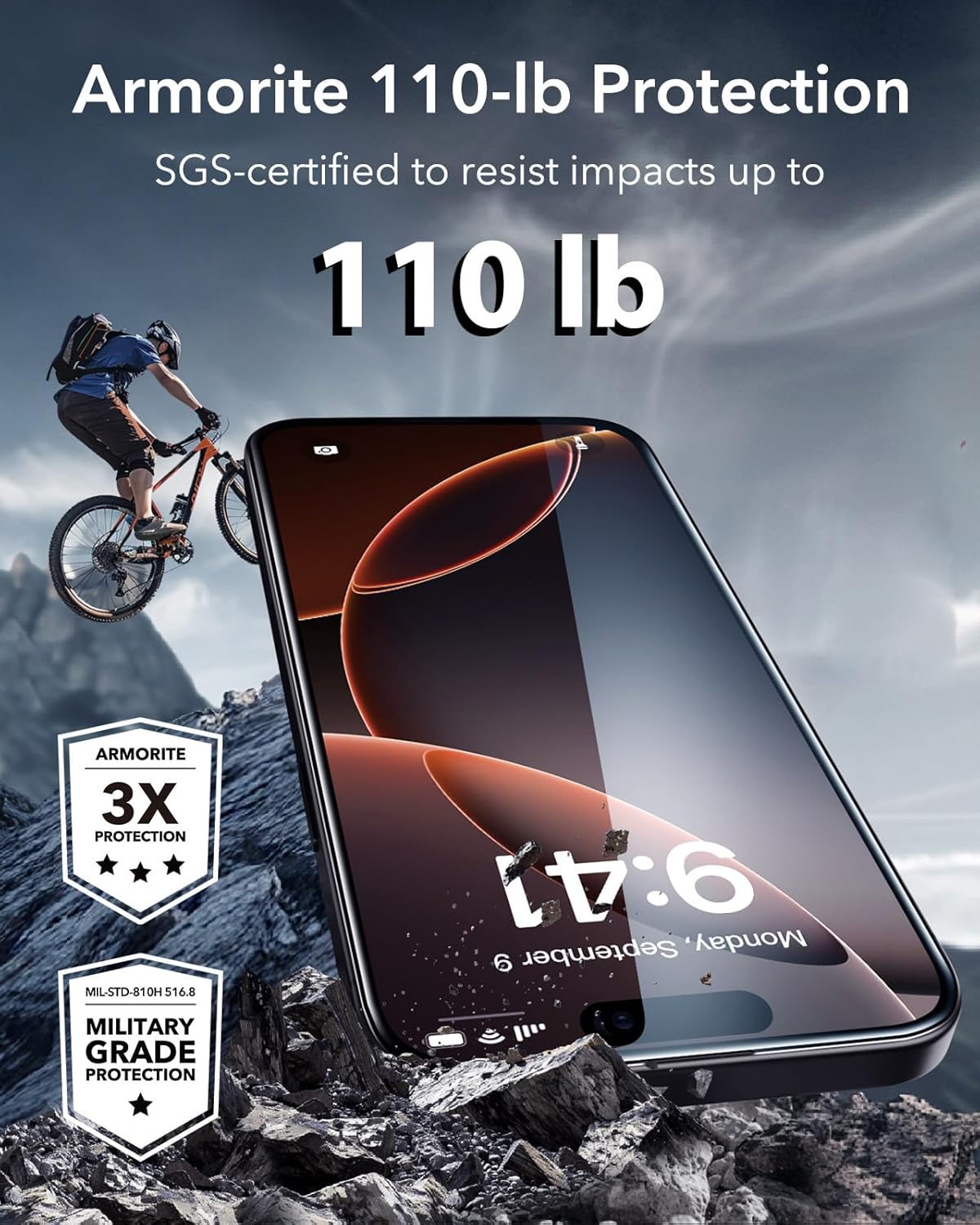 ESR 3 Pack 9H+ Glass for iPhone 16 Pro Screen Protector, [Military Grade Shatterproof & Longest Durable] Armorite Ultra-tough Tempered Glass with UltraFit Tray