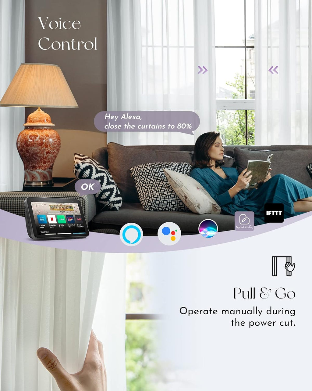 Graywind Hardwired Smart Curtains Motorized Sheer Curtains with Remote Alexa Google Control for Sliding Sheer Drapes One-Way or Split Draw, Custom Width to 220" (Sheer Solid White)