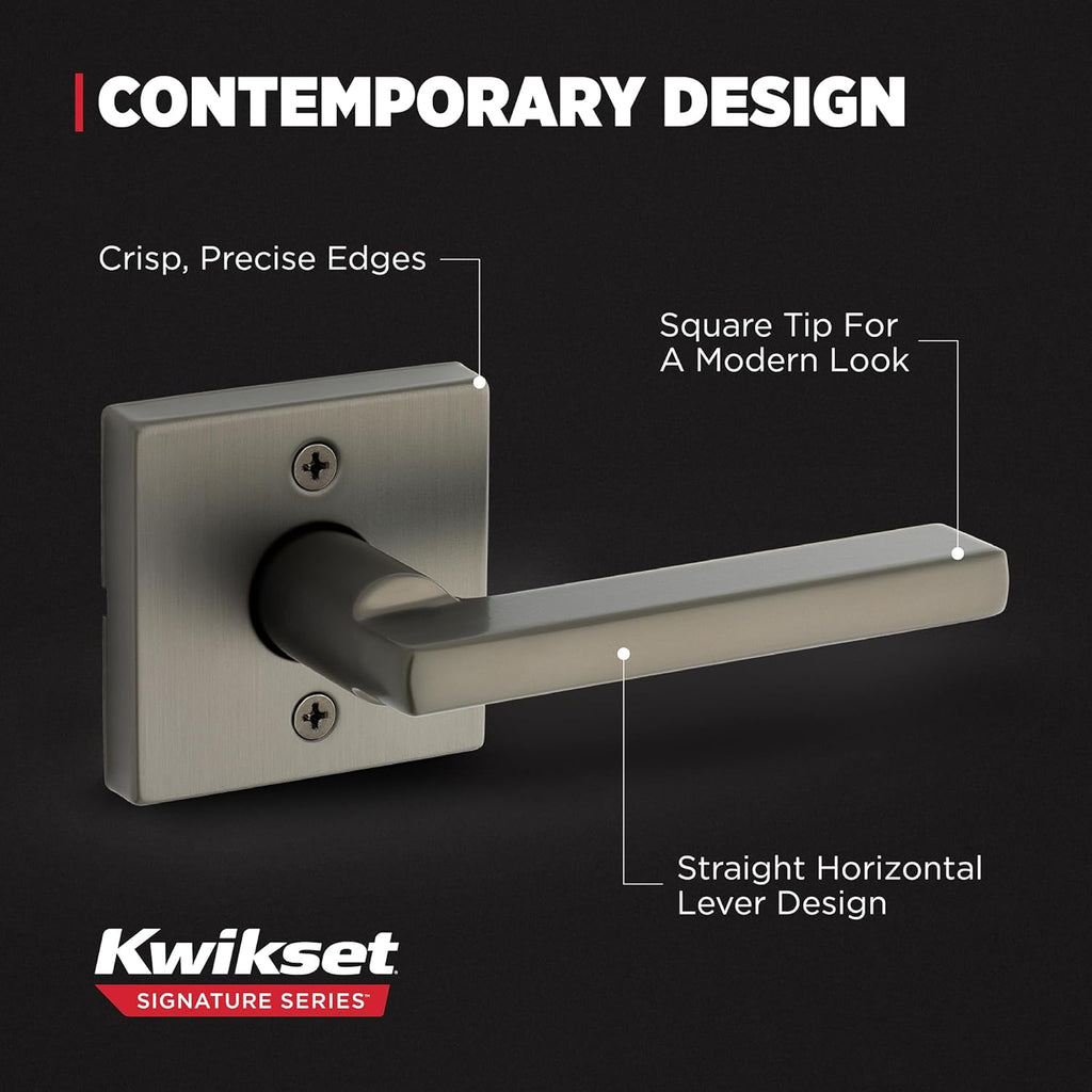 Kwikset Halifax Square Dummy Door Handle, Single Sided Lever for Closets, French Double Doors, and Pantry, Gunmetal Non-Turning Reversible Interior Push/Pull Lever