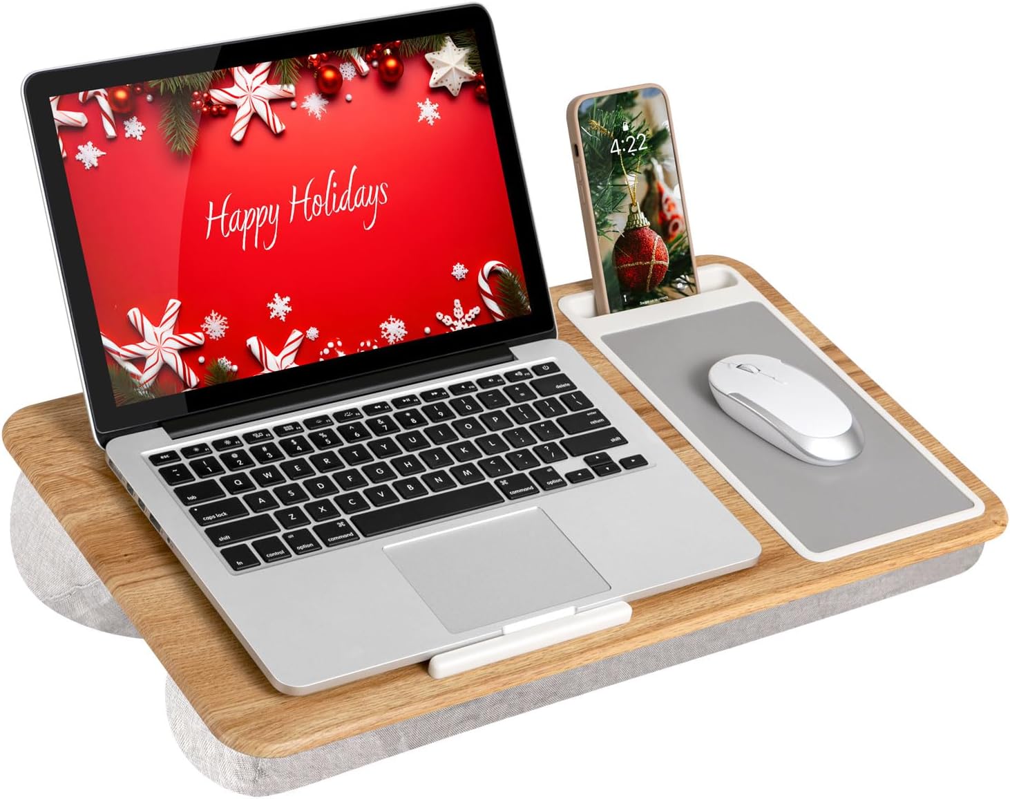 LAPGEAR Home Office Lap Desk with Device Ledge, Mouse Pad, and Phone Holder - Oak Woodgrain - Fits up to 15.6 Inch Laptops - Style No. 91589