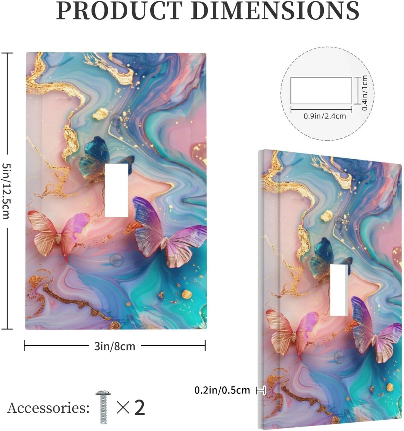 Colorful Marble Butterfly Gold Glitter Abstract Print Decorative Light Switch Cover 1 Gang Single Toggle Device Electrical Faceplate Switchplates Decorator Outlet Wall Plate for Bed Room Living Room