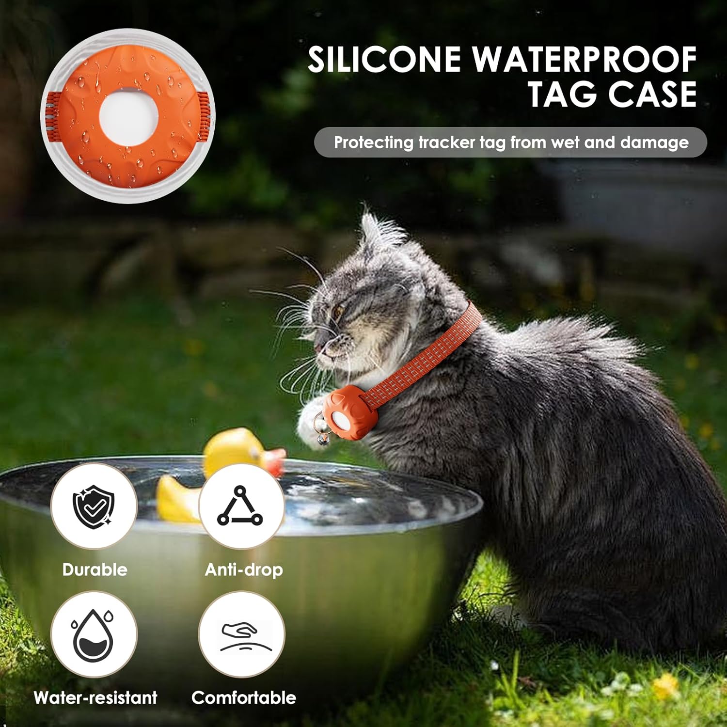 Pet Tracker for Cats, Cat Tracker Collar with Safety Elastic Buckle, Works with Any Collar,Compatible with Apple Find My App (Only iOS), No Monthly Fee, Orange