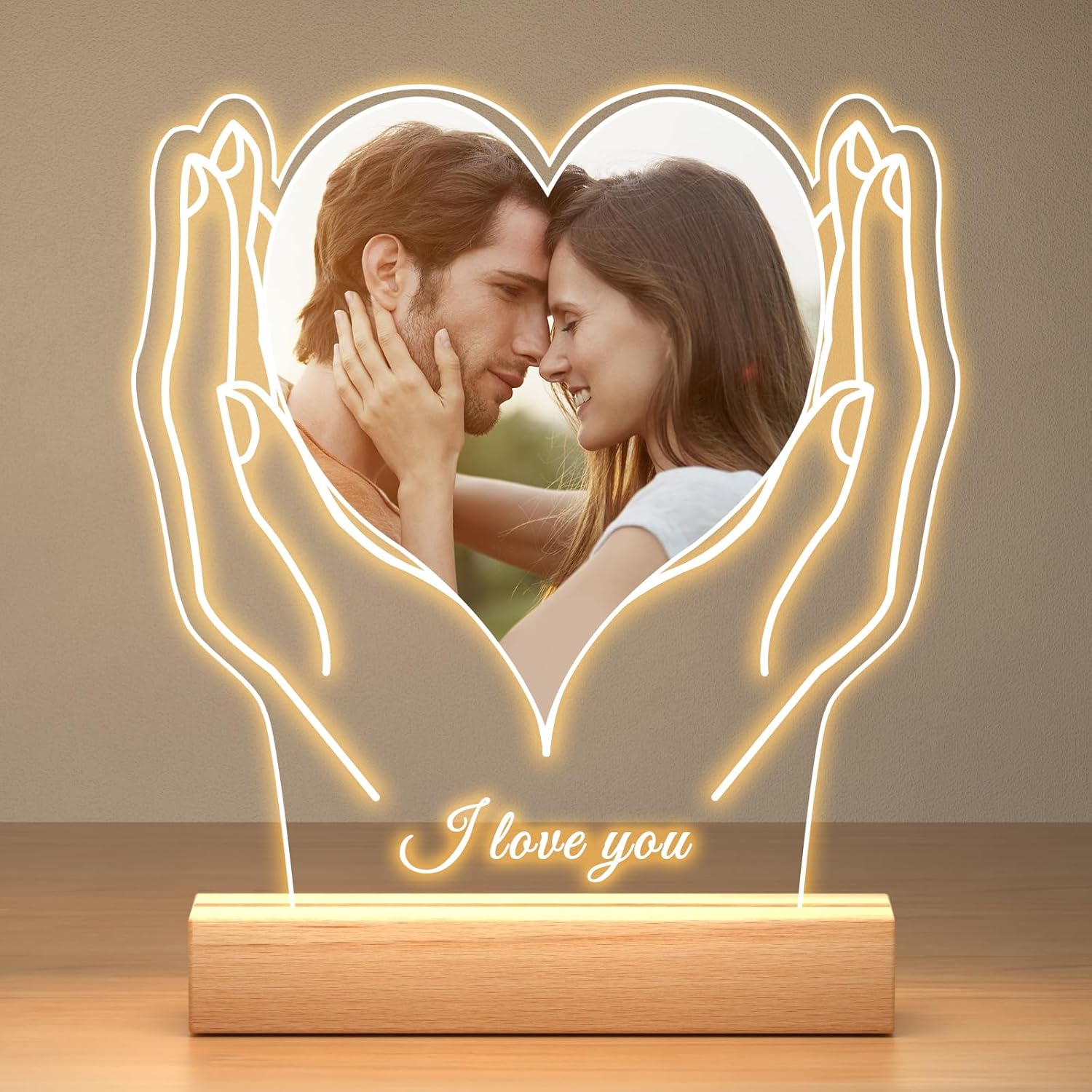 Personalized Picture Frame with Photo, Customized Photo Frame with Night Light, Custom Picture Frames, Personalized Anniversary Valentines Day Gifts for Women Men Her Him Girlfriend Boyfriend Couple