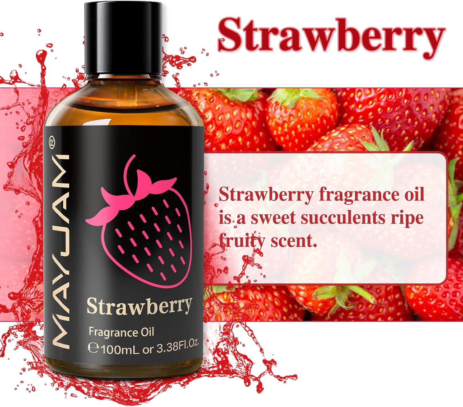 MAYJAM 100ML/3.38FL.OZ Strawberry Fragrance Oils with Glass Dropper, Essential Oils for Diffusers for Home, Long Lasting Scented Oils for Diffusers Soap Candle Making