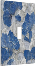 Abstract Blue Marble Plant Leaves 1 Gang Single Toggle Decorative Light Switch Covers Electrical Faceplate Switch Plates for Bathroom Kitchen Home