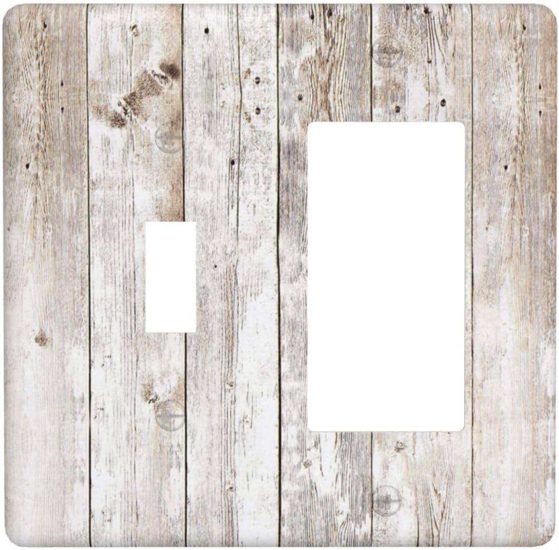 Vintage Light Wood Retro Rustic White Gray Oak Print Outlet Covers 1 Toggle 1 Rocker Combination Decorative Wall Plate Electrical Switch Plates Light Switch Cover Plate for Farmhouse Home Decor