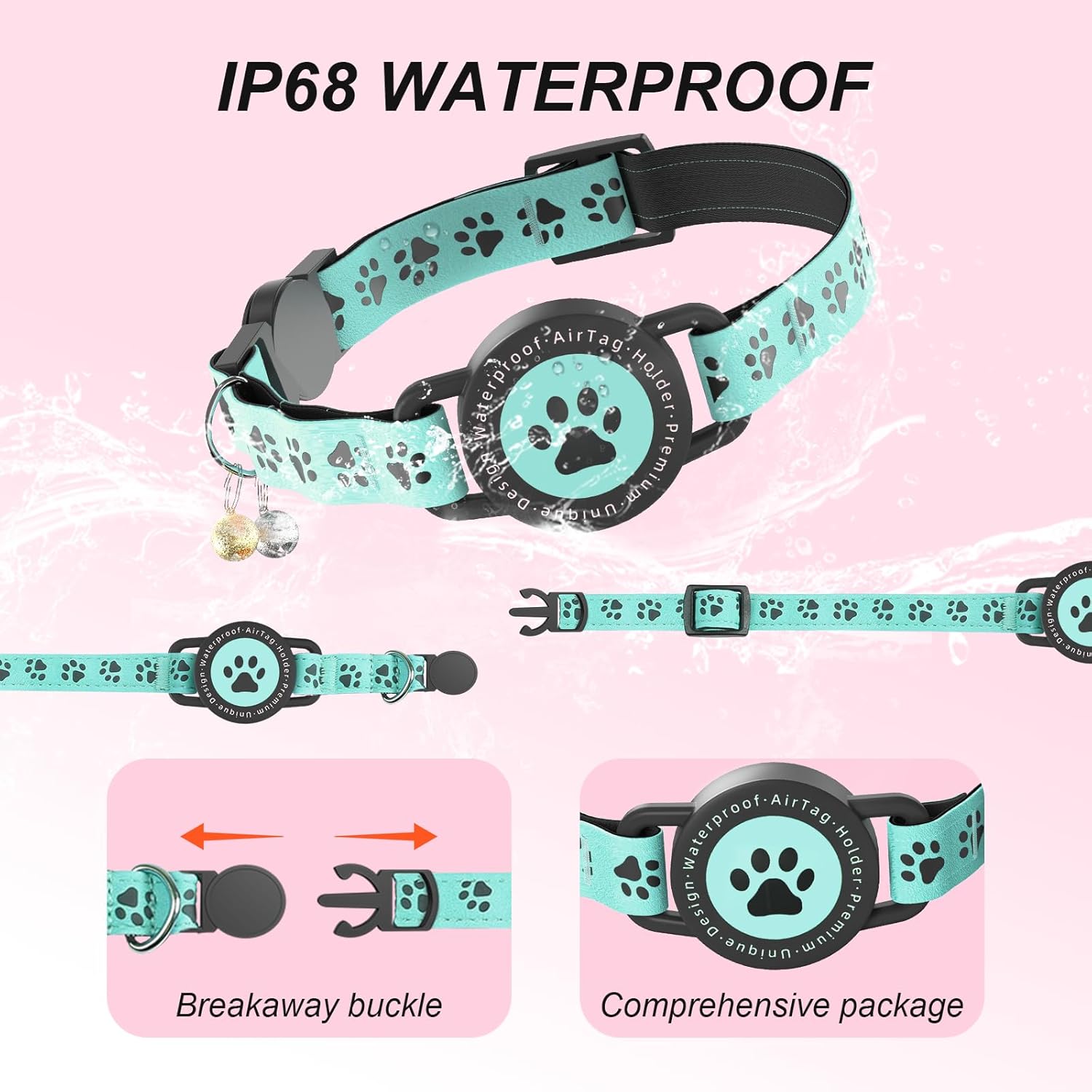 GPS Tracker for Cats, Waterproof GPS Cat Trackers Cats Collar with Bells, No Subscription, GPS Cat Collar, Adapt with Apple Find My (iOS Only) Finder Tag for items Pets Christmas Gift (Blue)