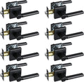 Privacy Door Lever, Heavy Duty Bathroom Bedroom Handle Lock, Keyless Interior Knobs, Matte Black, Reversible for Right&Left Handed, 8Packs