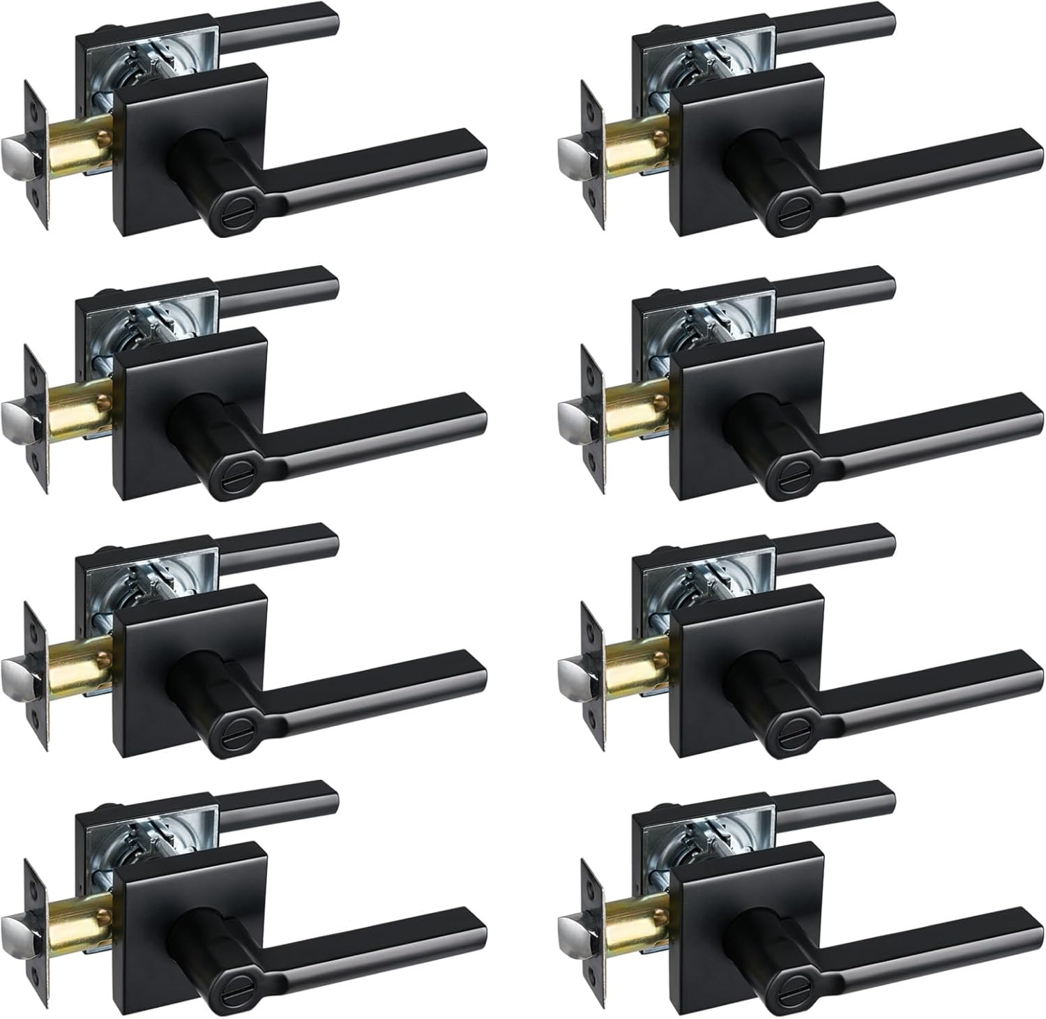 Privacy Door Lever, Heavy Duty Bathroom Bedroom Handle Lock, Keyless Interior Knobs, Matte Black, Reversible for Right&Left Handed, 8Packs