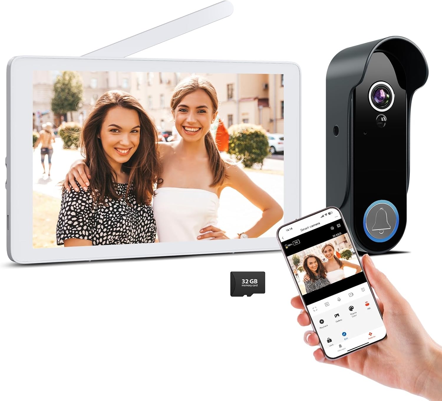 Wireless Video Doorbell Intercom System, Smart Doorbell Camera with Monitor, 1080P WiFi Video Door Phone with 8" Touch Screen, Motion Detection, Night Vision, No Monthly Fees, Tuya APP