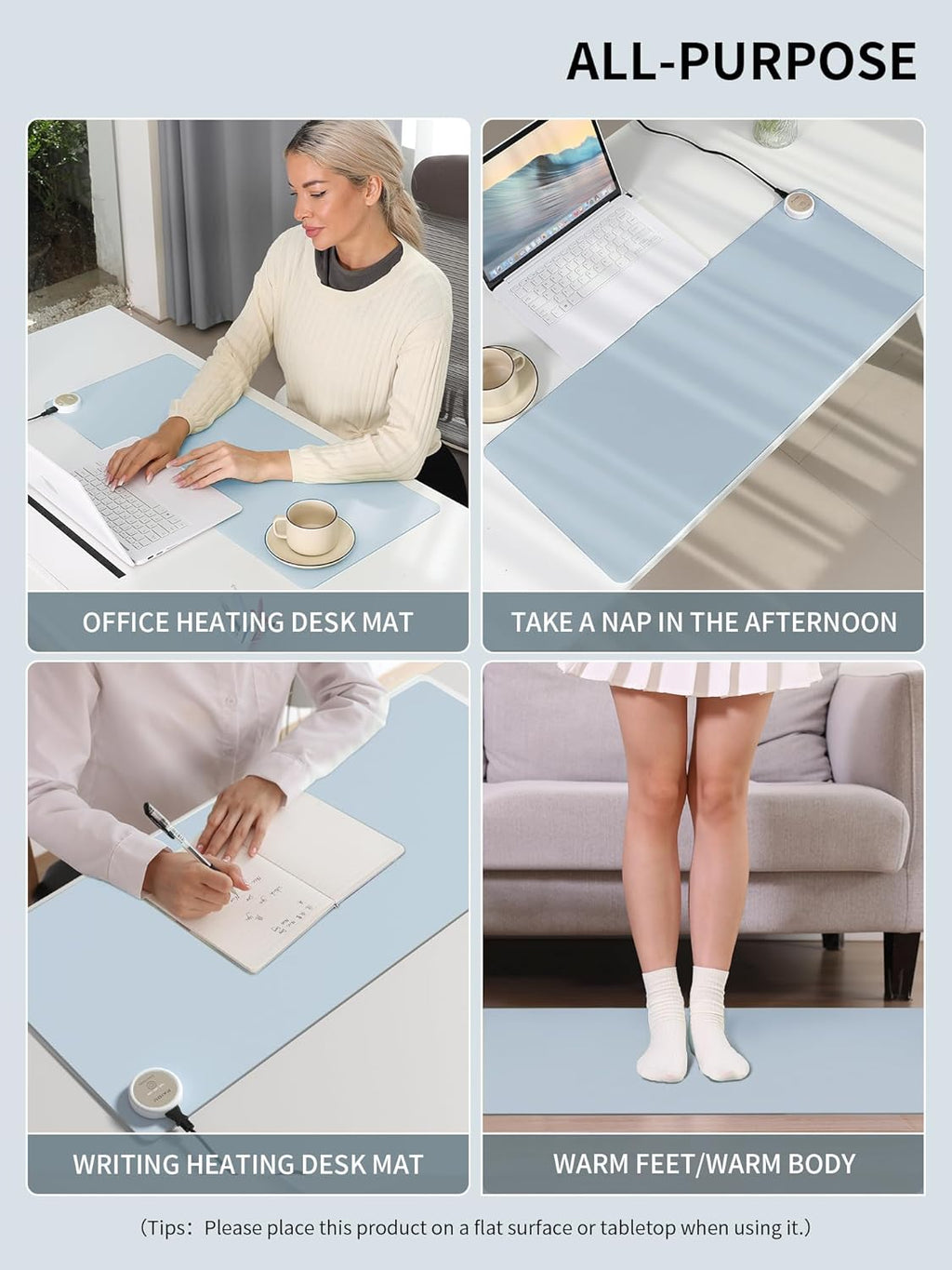 Heated Mouse Pad Hand Warmers, Electric Warm Office Desk Mat, 31.5" x 13", 3 Control Levels Temperature 3 Hours Auto Shut-Off, Suitable for Home/Offices Computer Keyboard Pads (Blue)