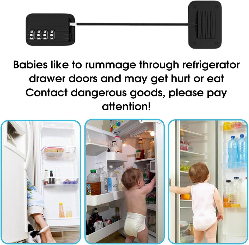2 Pack Refrigerator Lock, Child Safety Cabinet Locks, with Combination Fridge Lock, for Fridge, Cabinets, Window, Drawers, Adhesive Installation, No Drilling Required(White)