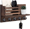 Key Holder for Wall – Decorative Wooden Mail Holder and Key Shelf with Mounting Hardware, Installation Guide – Paulownia Wood with 5 Metal Key Hooks (11.8” x 6.7” x 2.8”)