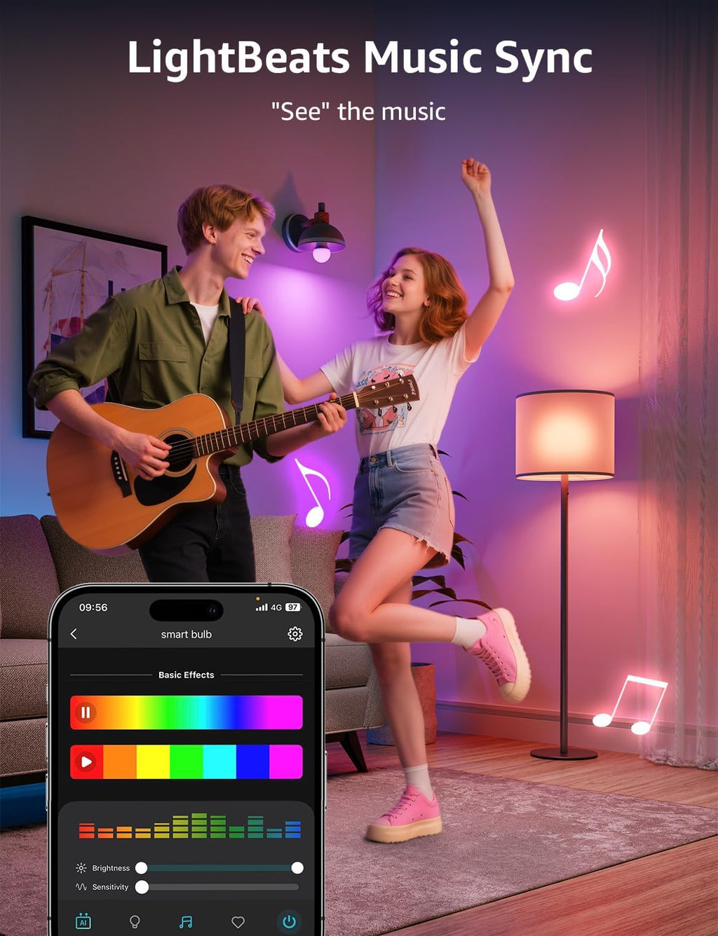 Lepro B3 AI Smart Light Bulbs - 1500LM 100W Equivalent A21 Bulb, WiFi & Bluetooth RGBWW Color Changing, Works with Alexa & Google Assistant, AI Voice Control by App, Music Sync, 2.4GHz Only (2 Pack)