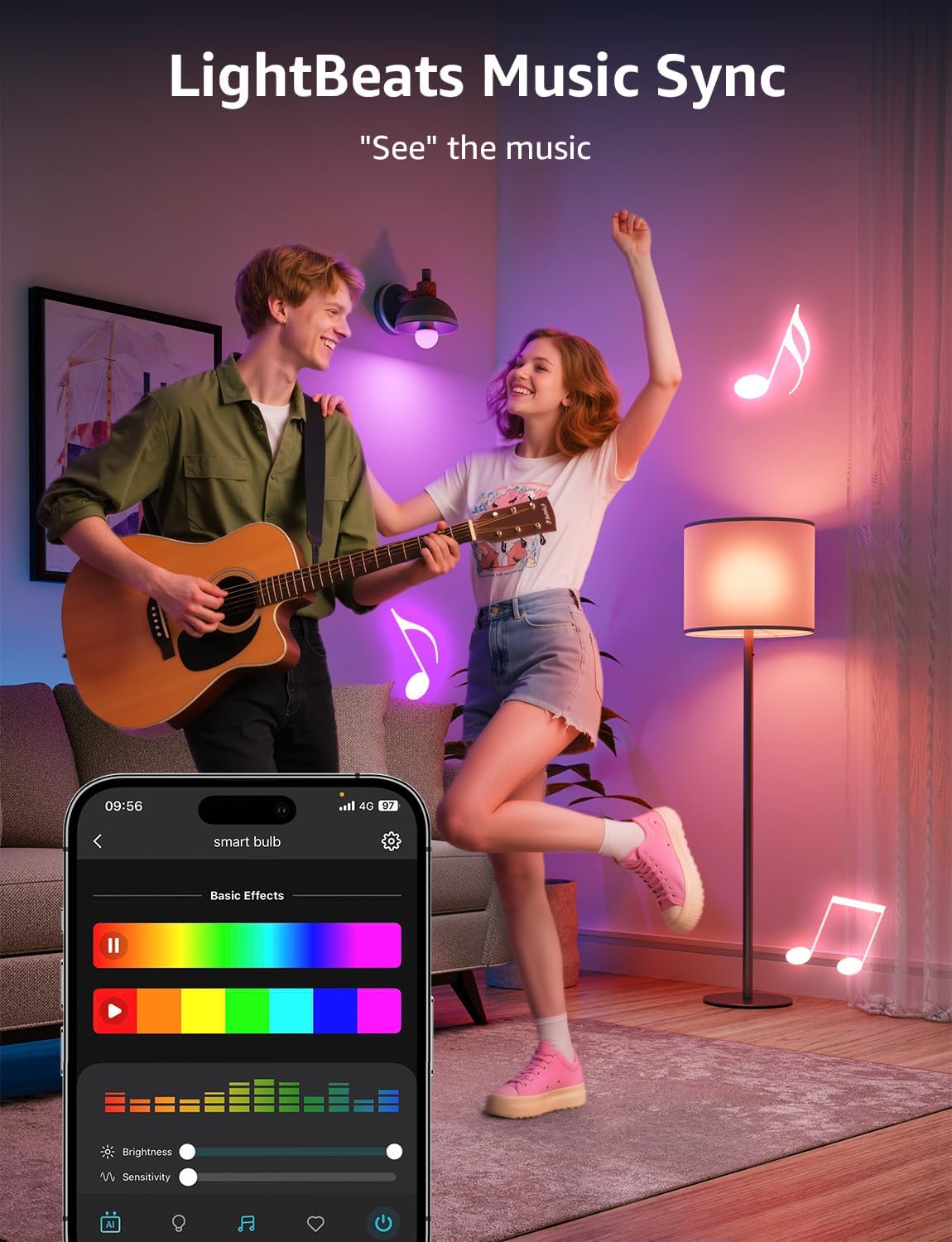 Lepro B3 AI Smart Light Bulbs - 1500LM 100W Equivalent A21 Bulb, WiFi & Bluetooth RGBWW Color Changing, Works with Alexa & Google Assistant, AI Voice Control by App, Music Sync, 2.4GHz Only (4 Pack)