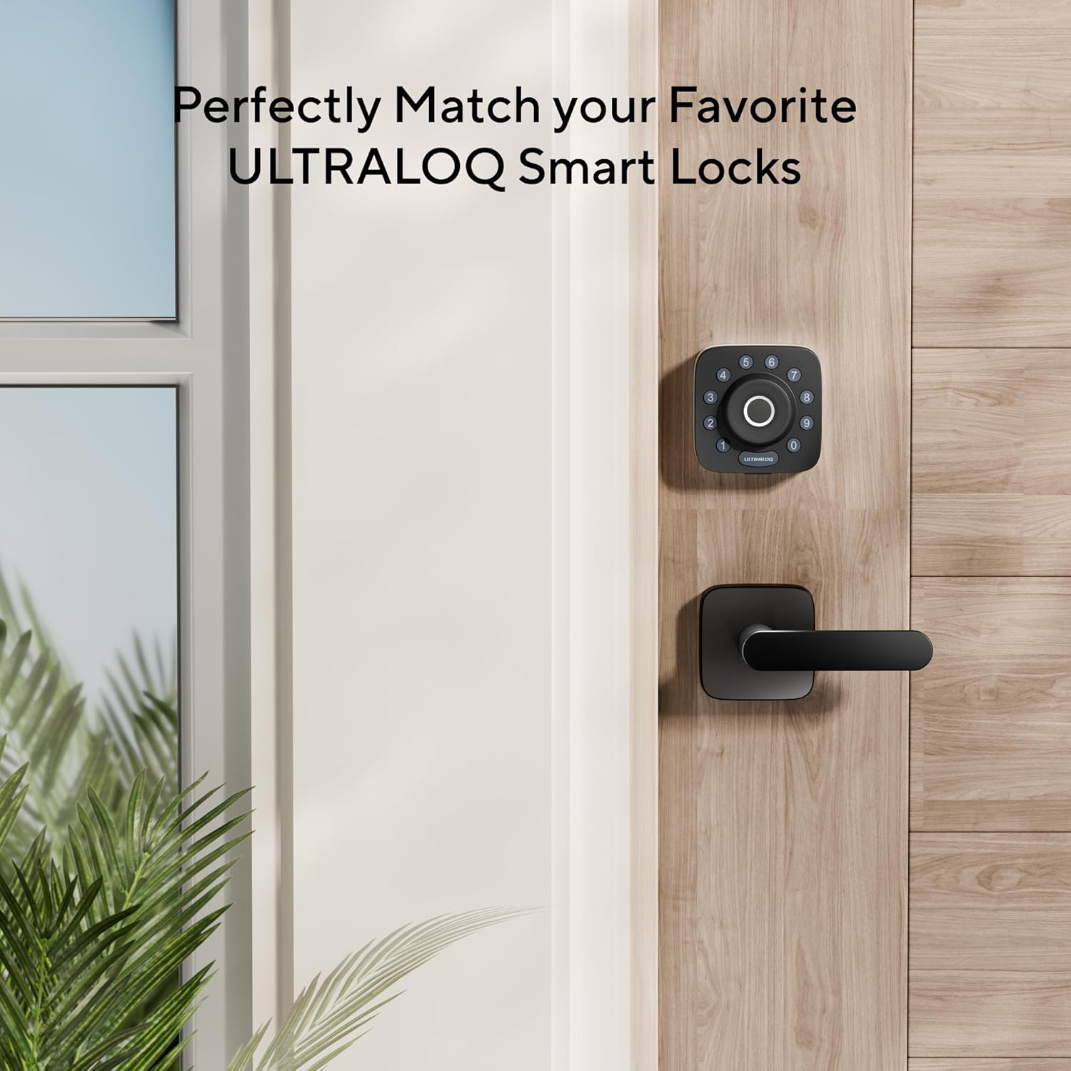 ULTRALOQ Passage Lever Door Handle, Reversible Black Front Door Handle No Lock for Interior or Exterior Door, Closet, Hallway, Adjustable Latch Backset, IP65 Waterproof, Matte Black