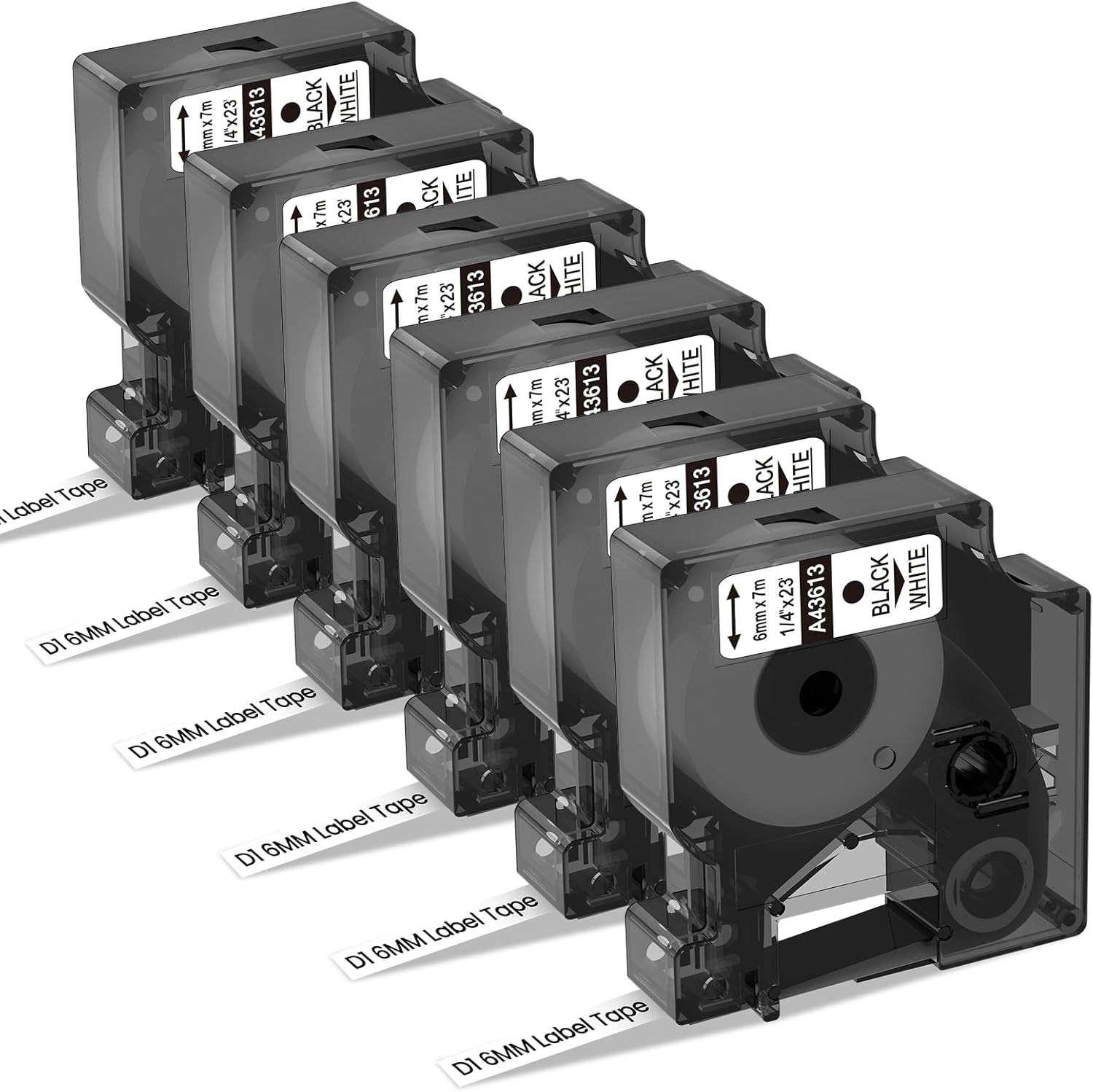 Freshworld Compatible with Dymo D1 Label Tape 1/4 Inch 43613 S0720780 Label Maker Refills d1, Black on White 6mm Refills, for LabelManager 160 210D 260P 280 360D Printer COLORPOP, 23 Ft, 6-Pack