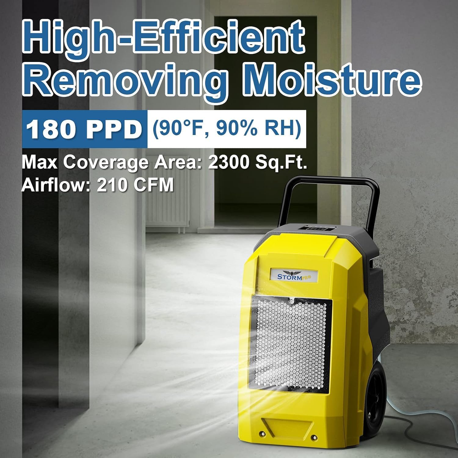 ALORAIR Storm Pro Commercial Dehumidifier 180 PPD, LGR Portable Dehumidifier with Pump, cETL Listed, 8 Years Warranty, LCD Display, for Clean-Up, Flood, Moisture