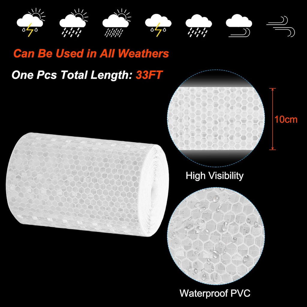 PATIKIL 4 Inch x 33 ft Reflective Tape, 1 Roll Waterproof Self Adhesive High Visibility Caution Warning Safety Tape Reflector with Scraper for Trucks Trailers Cars, White