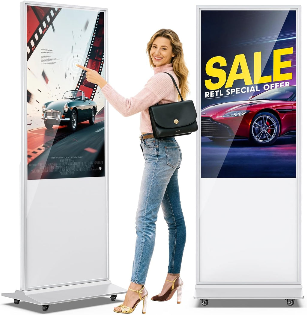 JIYANG 49 Inch Digital Signage Display,Indoor Floor Standing Touchscreen Advertising Display Kiosk Android System,Commercial LCD Totem Support HDMI-in,Store Displays Screens and CMS System(White)