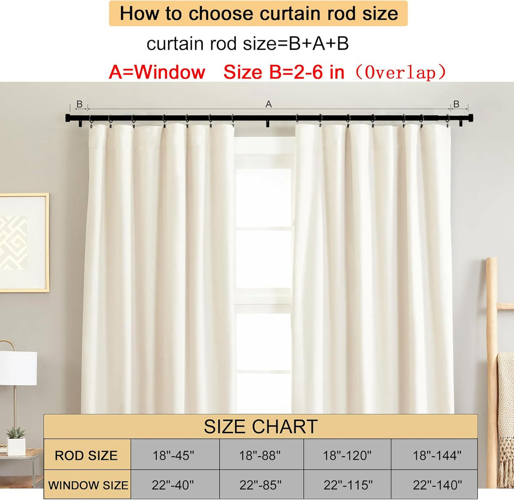 Adjustable Curtain Rods-18 to 144 Inches,1 Inch Modern Metal Drapery Rods, Adjustable Heavy Duty Curtain Pole with Simple End Caps