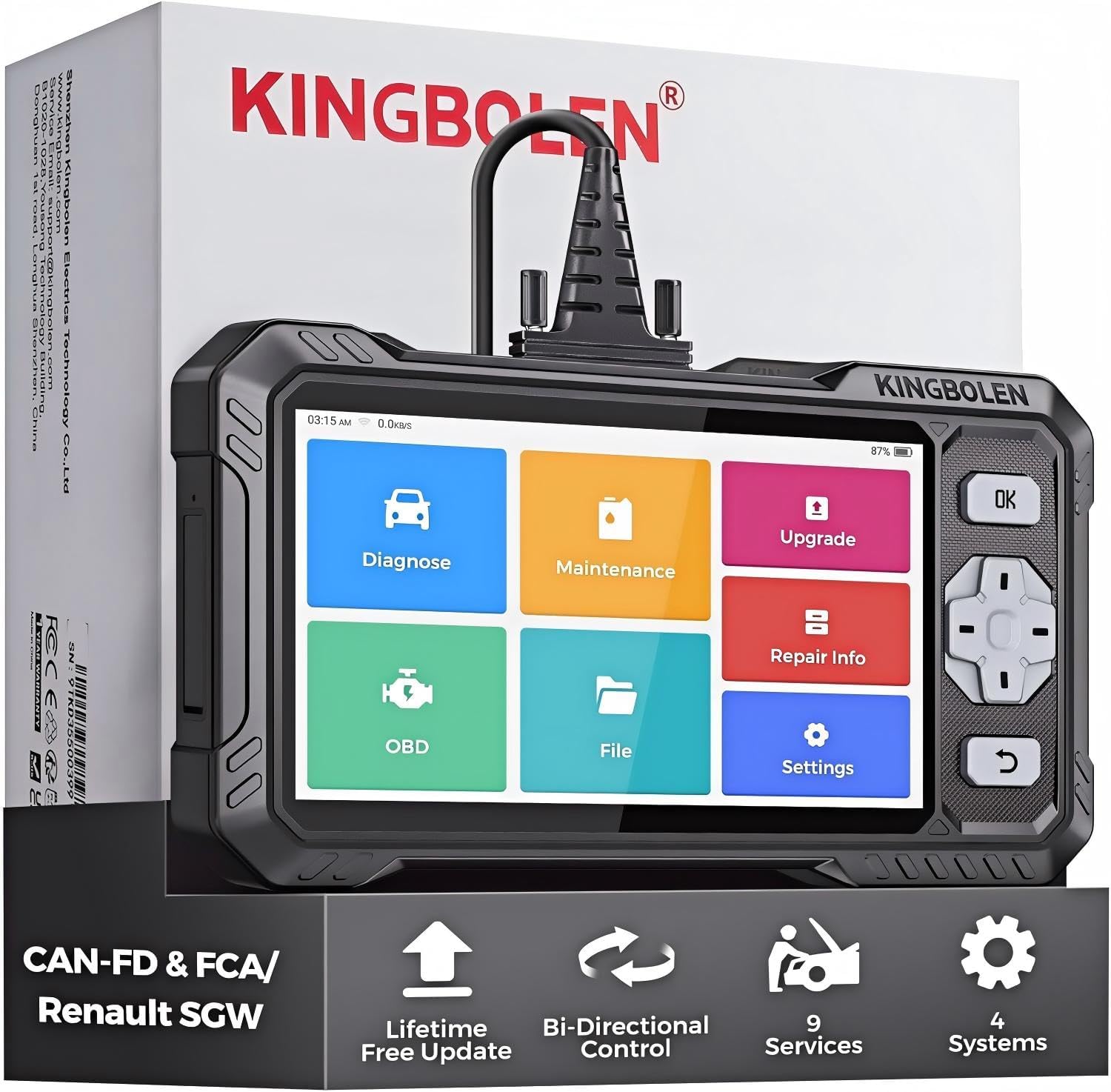 KINGBOLEN OBD2 Scanner S608, 2025 Bidirectional Scan Tool for ABS/SRS/Transmission/Enigne, 9 Reset Oil Brake DPF Bleed Gear Injector Throttle BMS SAS, CAN FD & FCA/Renault SGW, Lifetime Free Update