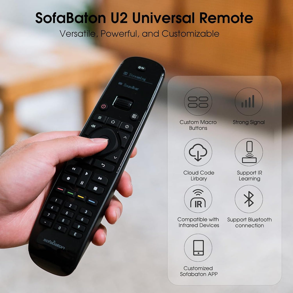 SofaBaton U2 Universal Remote with Backlit Button, All in One Universal Remote Control with App Control, Custom Macros, Compatible with Smart TVs,Sound Bar and DVD/Blu-ray Players, and More