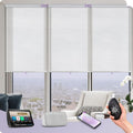 Graywind Motorized Light Filtering Shades Compatible with Alexa Google Rechargeable Remote Control Smart Blinds Automatic Window Shade with Valance for Home Office, Custom Size (Mixwave White)