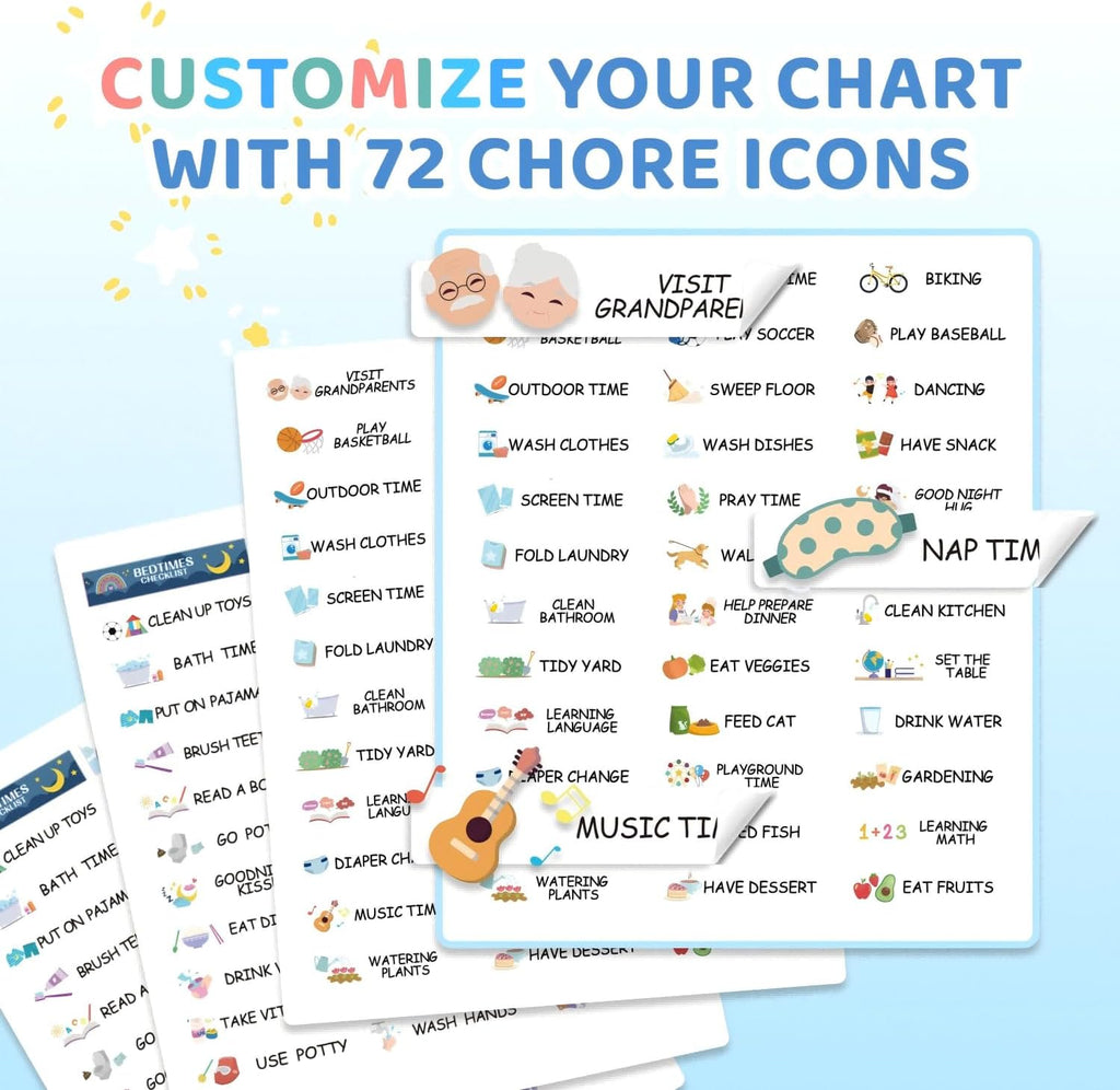 2 in 1 Namable Chore Chart - Dry Erase Morning/Bedtime Routine Chart for Kids - Magnetic Visual Schedule for Toddlers to Do List Checklist for Multiple Kids