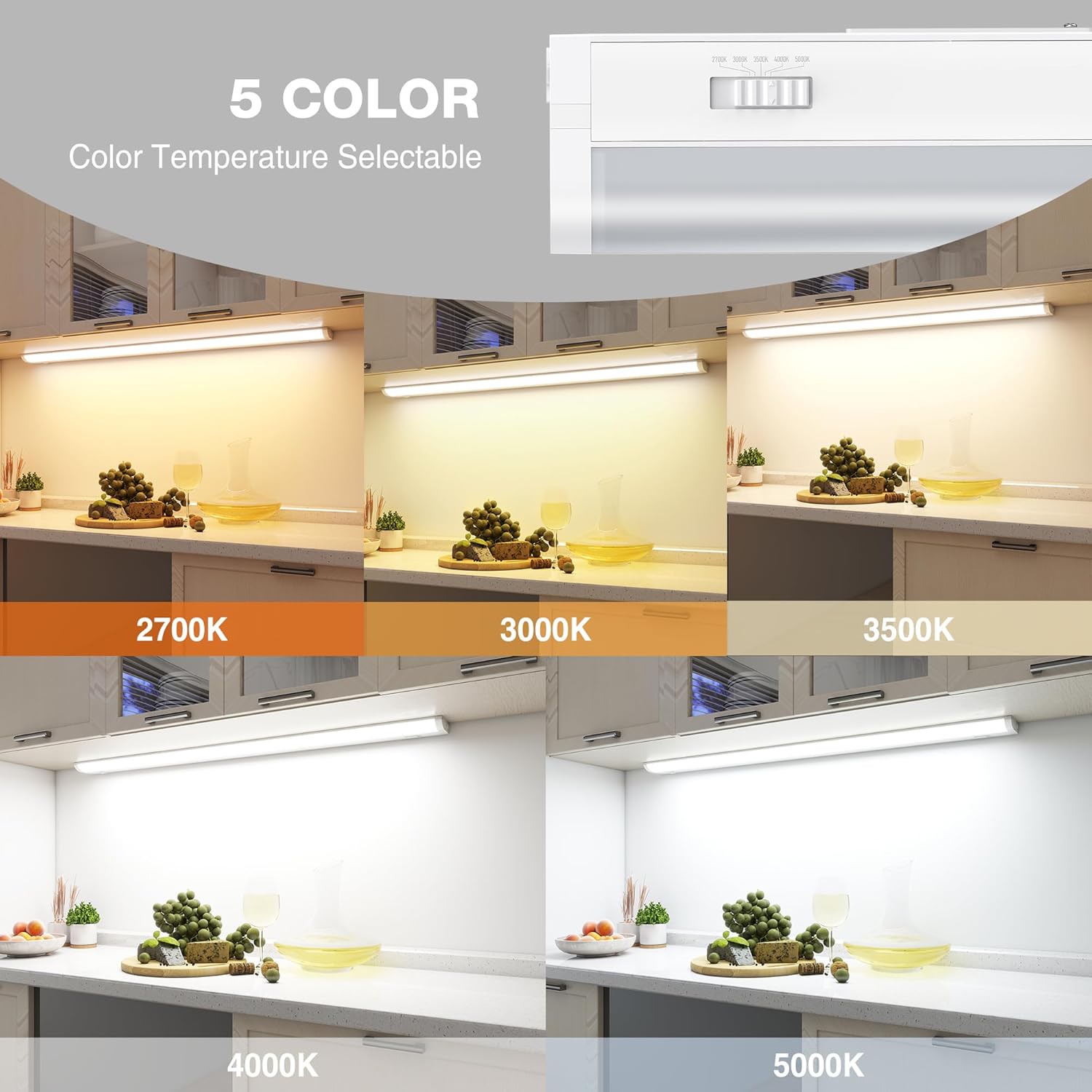 36inch Linkable Under Cabinet Lighting Hardwired Plug-in, Wired led Under Cabinet Lights with 5 CCT (2700/3000/3500/4000/5000) & Dimmable, Under Counter Lights for Kitchen, 18W, 1800LM, 1 Pack