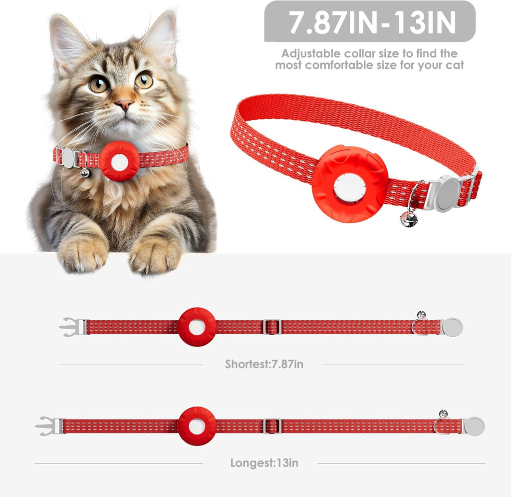 Cat GPS Tracker, Waterproof Pet Tracker for Cats, Compatible with Apple Find My App (Only iOS), Cat Tracker Collar with Safety Elastic Buckle, Works with Any Collar, No Monthly Fee, Red