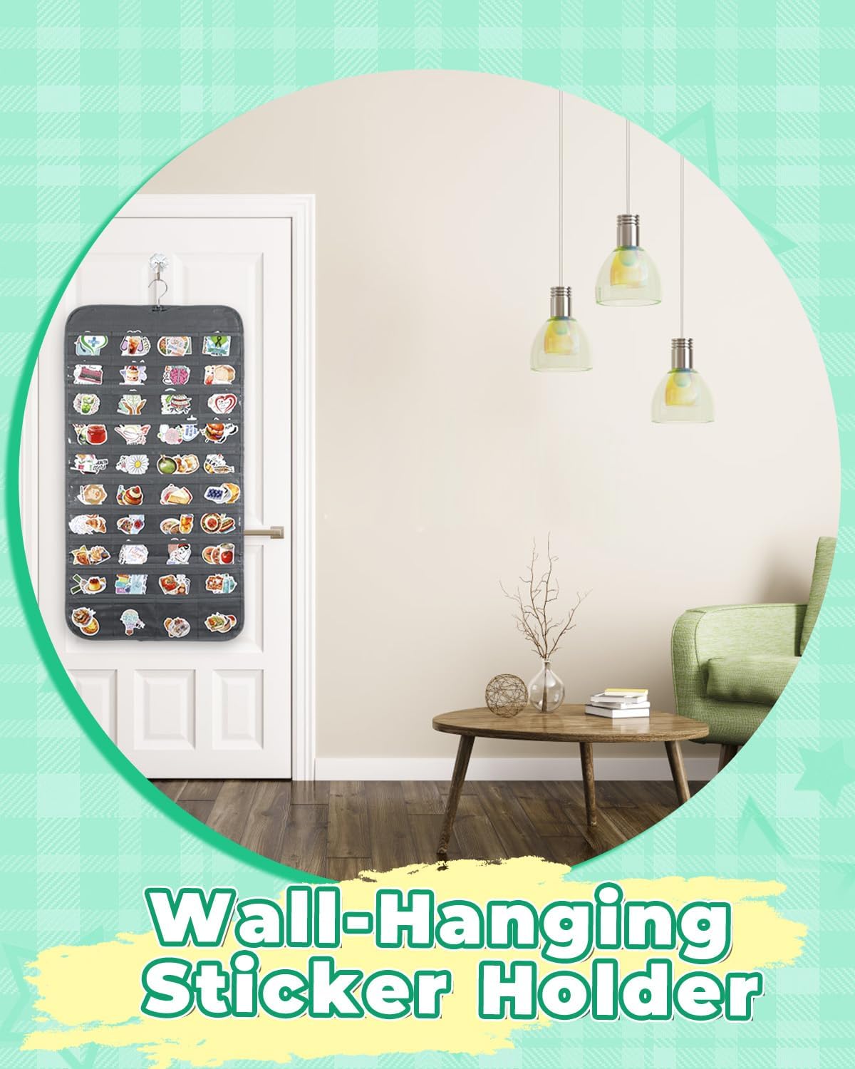 UCEC Hanging Sticker Organizer, Double-Sided 80 Pocket Hanging Sticker Display Stand with Waterproof Pockets, Portable Sticker Charts for Classroom, Vendors Events and Small Business Supplier (Gray)