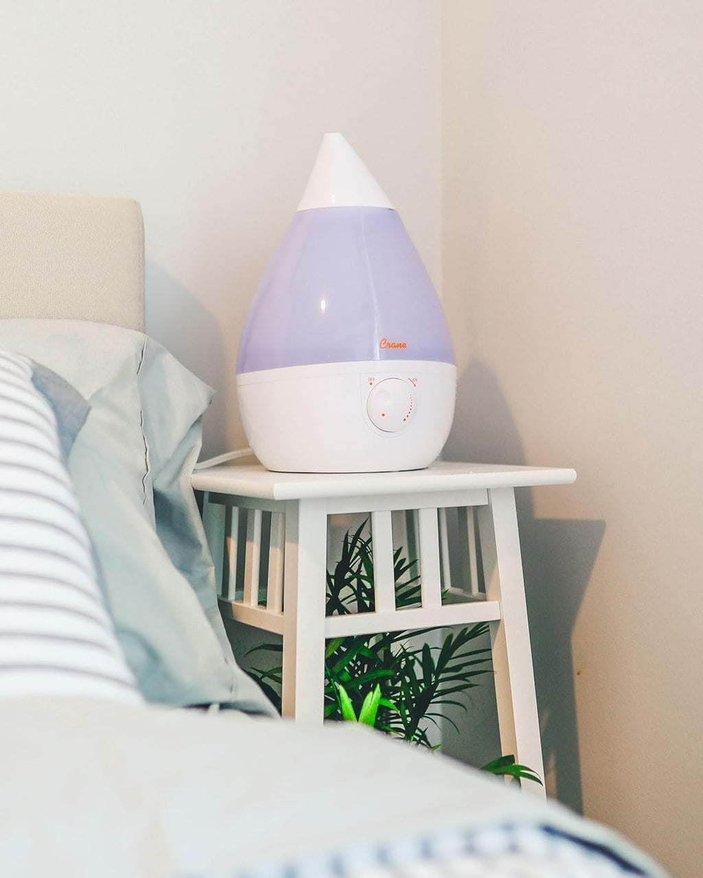 Crane White Drop Ultrasonic Cool Mist Teardrop Humidifier, 1 Gallon Tank, Baby Humidifier for Nursery, Bedroom, Plants, Office, Adjustable Mist Levels
