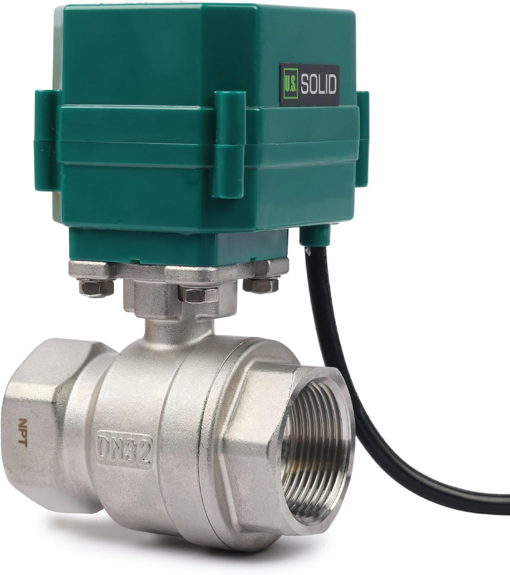 U.S. Solid 1-1/4" Motorized Ball Valve with US Plug 110VAC Stainless Steel Electrical Ball Valve,Auto Return, Normally Closed, IP65