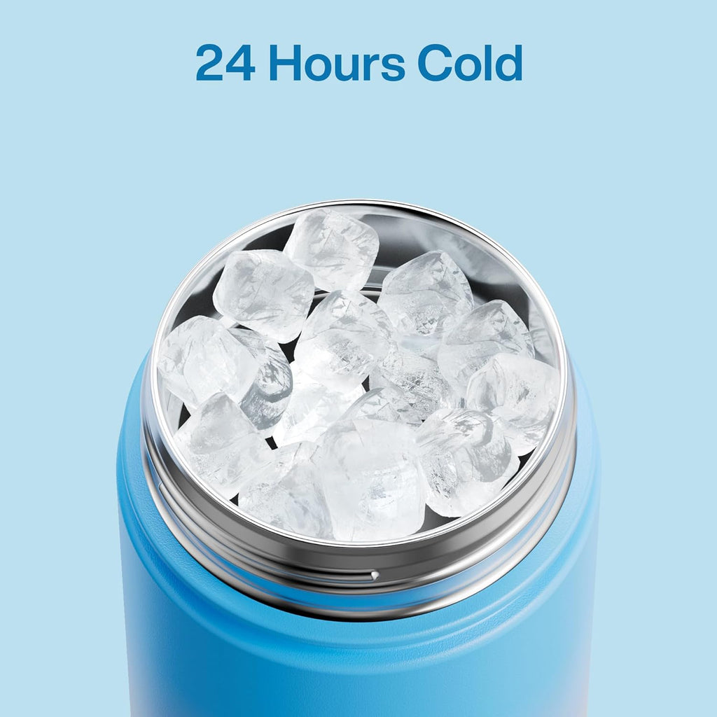 ENCOOL Insulated Water Bottle with Straw Stainless Steel Water Bottle, Leak-Proof, BPA-Free, Double Wall Vacuum Keeps Cold for 24 Hours for Sports, Travel, School (26 oz, Sunny Breeze)