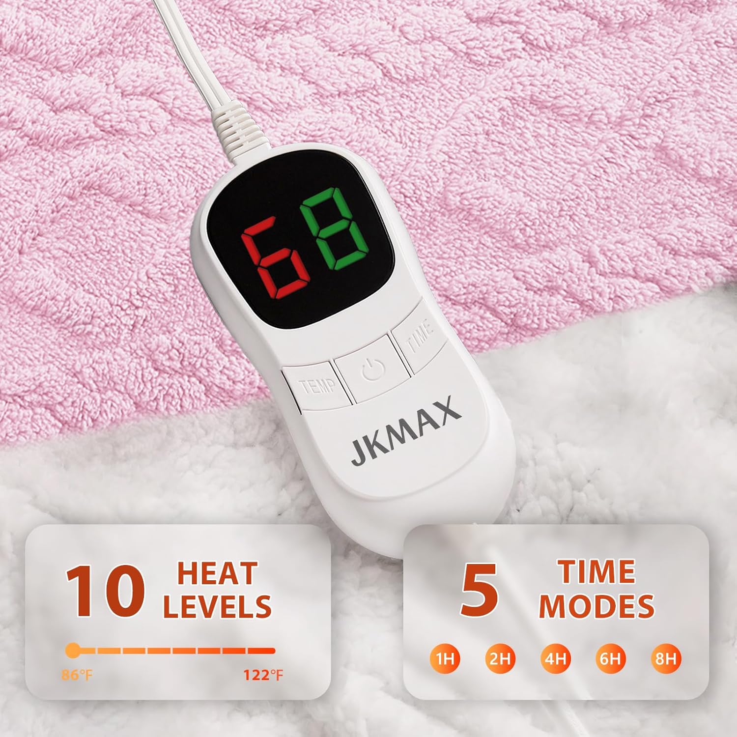 Heated Electric Blanket Twin Size-62"x84" Heating Blanket with 10 Heating Levels & 5 Time Settings Over-Heat Protection，Winter Warmer for Adults with ETL Certification（Pink）